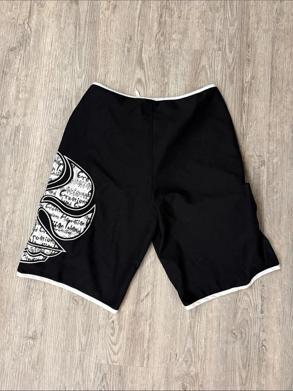 Black Men's Swim Board Shorts with White Contrast and Side Graphic